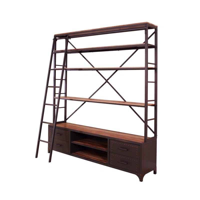 Actaki Sandy Gray Industrial Modern Ladder Bookshelf with Storage