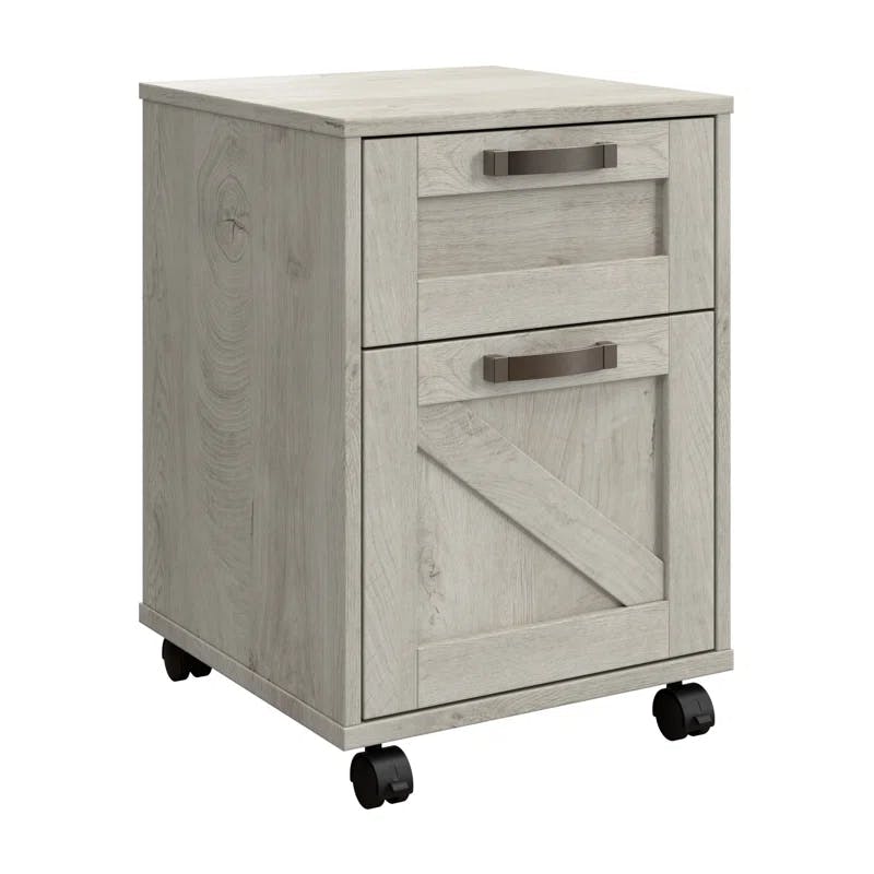Cottage White 2-Drawer Mobile Pedestal File Cabinet with Weathered Nickel Accents