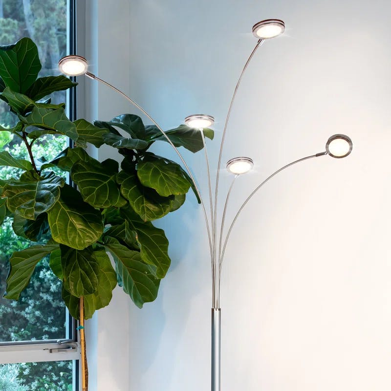 Celestial Nickel 74" LED Floor Lamp with 5 Adjustable Arms