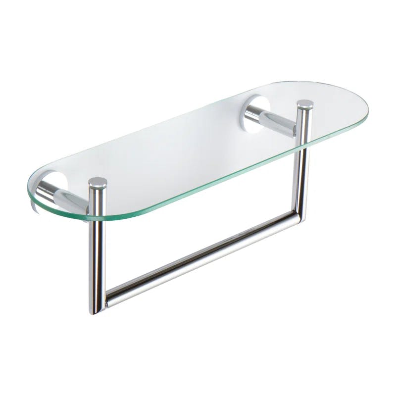 Sine 18" Polished Chrome Tempered Glass Bathroom Shelf with Towel Bar