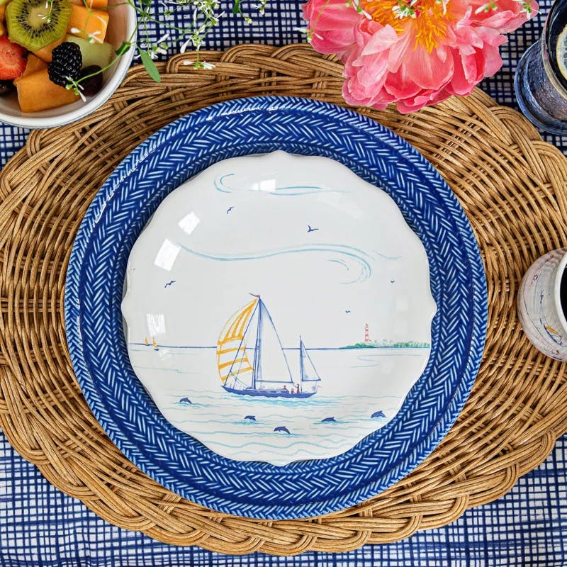 Windswept Delft Blue Hand-Painted Ceramic Dinner Plate
