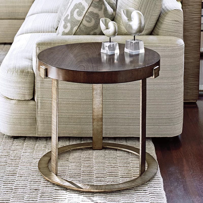 Contemporary Mocha 24" Round Wood & Metal Accent Table