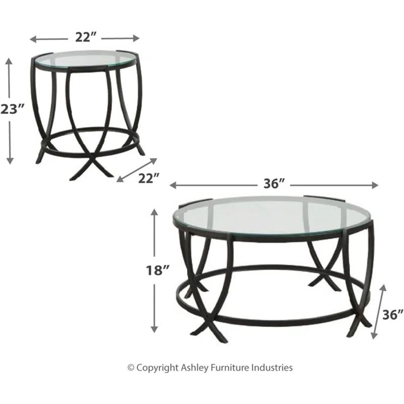 ArcX Contemporary Black Round Coffee Table Set with Tempered Glass