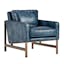 Transitional Blue Leather Club Accent Chair with Brass Metal Frame