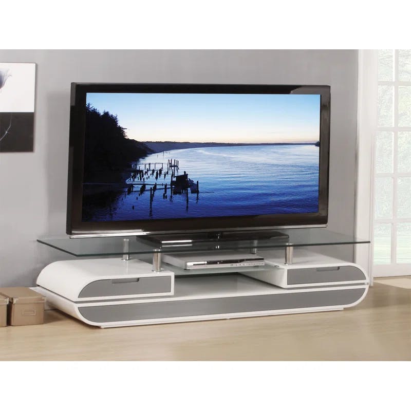 Lainey White & Gray 63'' Modern Media Console with Cabinet