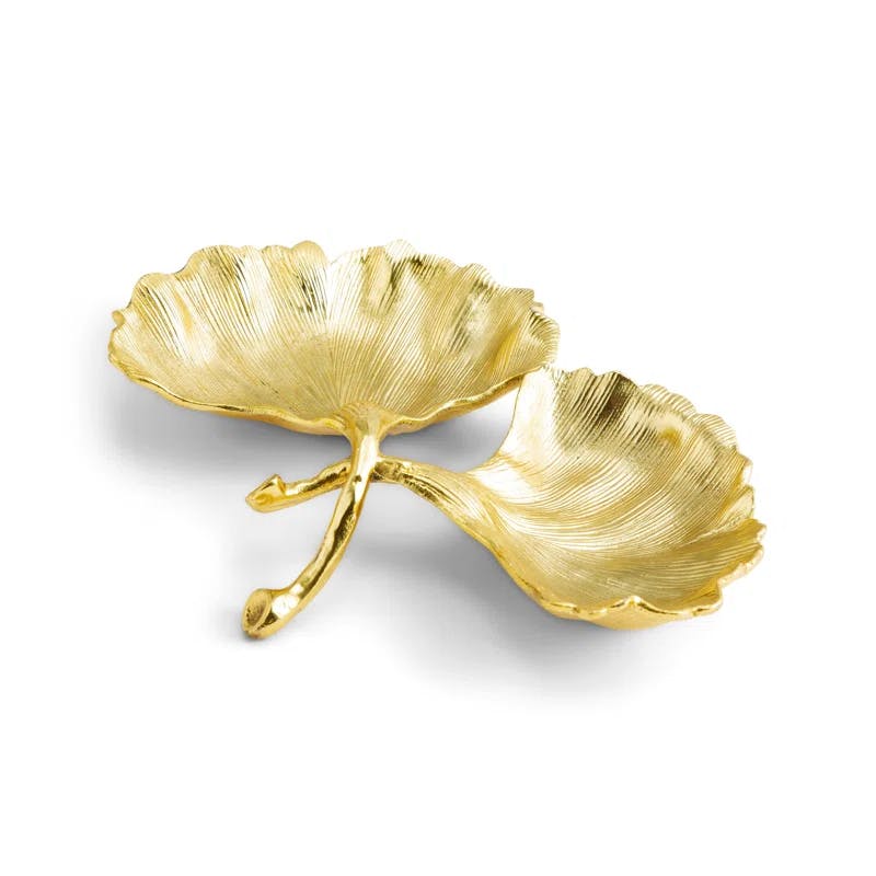 Ginkgo Leaf Inspired Gold Tone Double Serving Dish