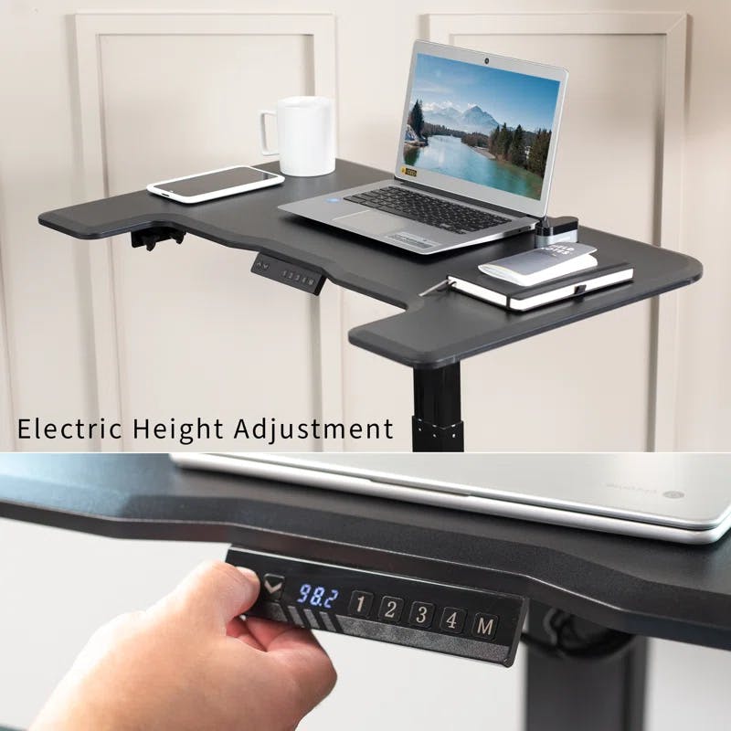 Sleek 36" Black Electric Mobile Standing Desk with Adjustable Height and Keyboard Tray
