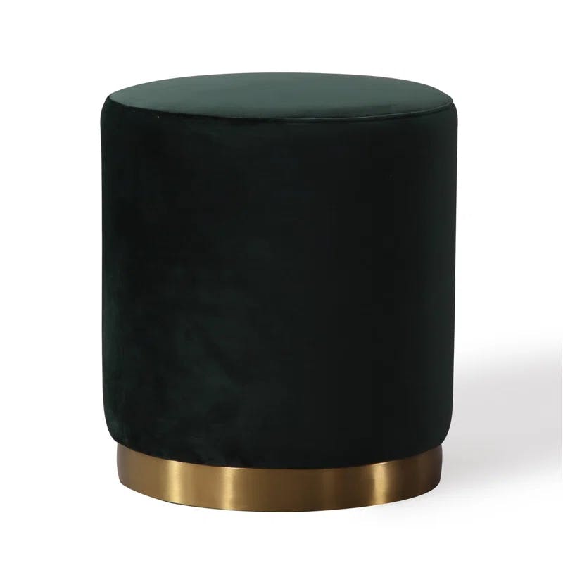 Opal Green Velvet Round Footstool with Gold Stainless Base