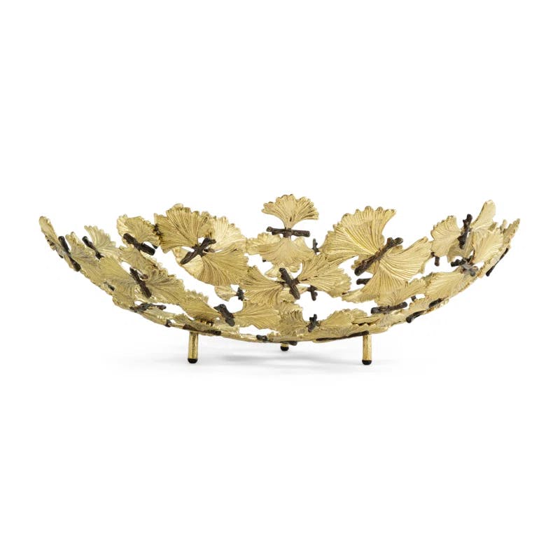 Butterfly Ginkgo Handcrafted Brass Centerpiece Bowl