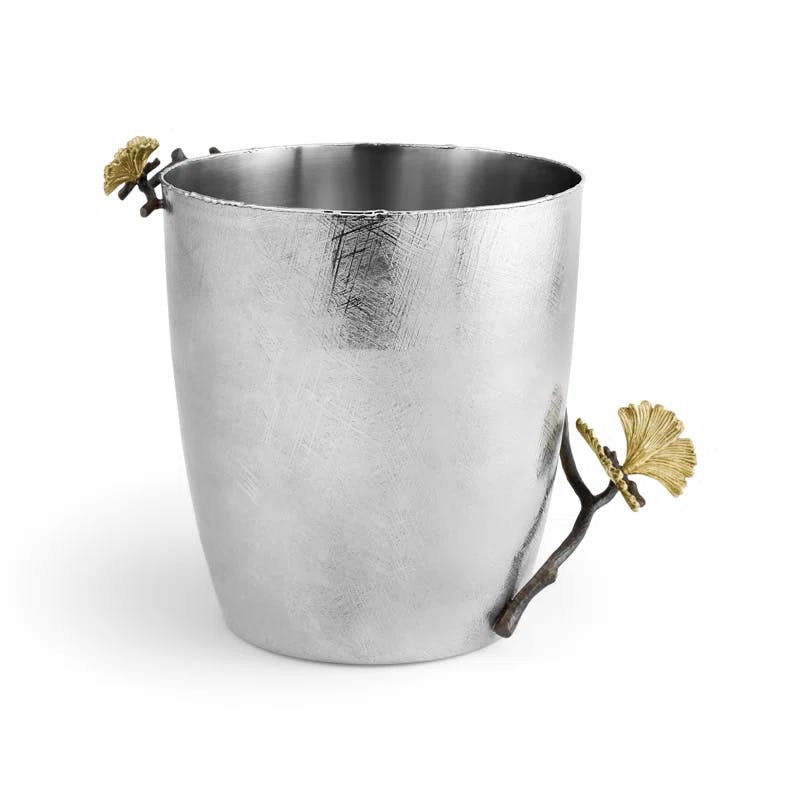 Handmade Bronze Butterfly Ginkgo Round Decorative Bucket