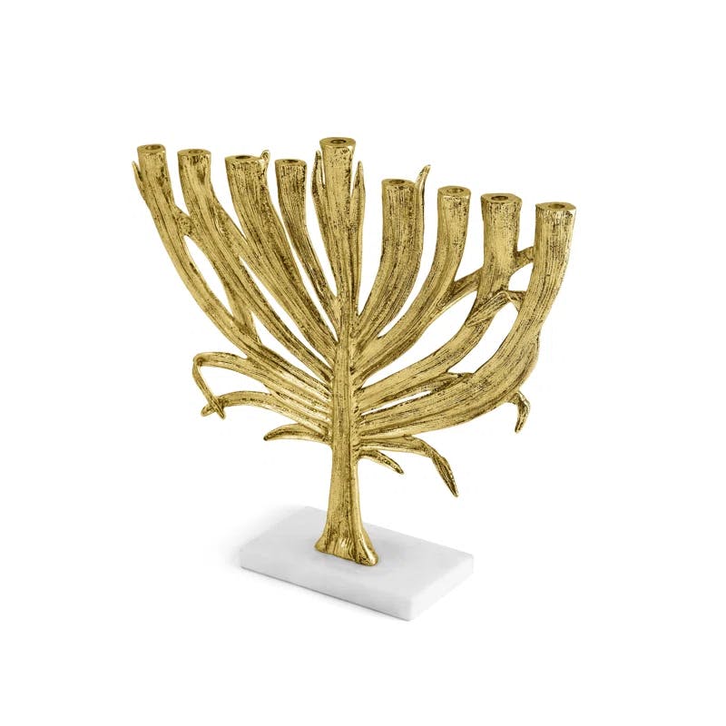 Windswept Palm Antique Gold Small Menorah - 11.75x3x11