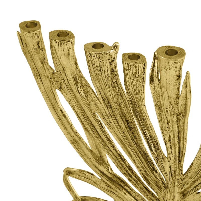 Windswept Palm Antique Gold Small Menorah - 11.75x3x11
