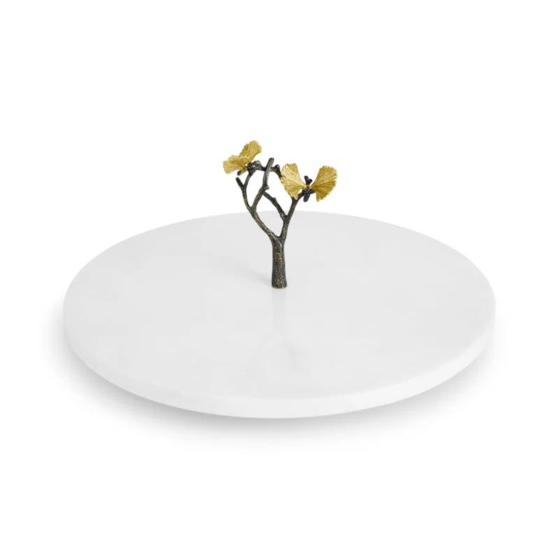 Butterfly Ginkgo 16'' Marble and Brass Lazy Susan
