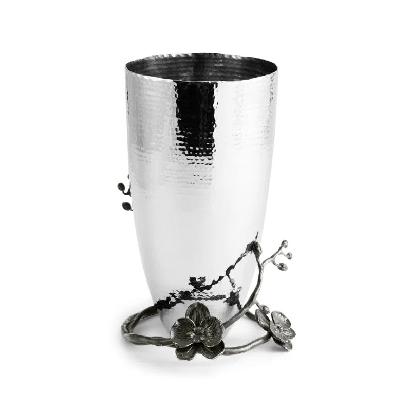 Hammered Stainless Steel Black Orchid Decorative Vase