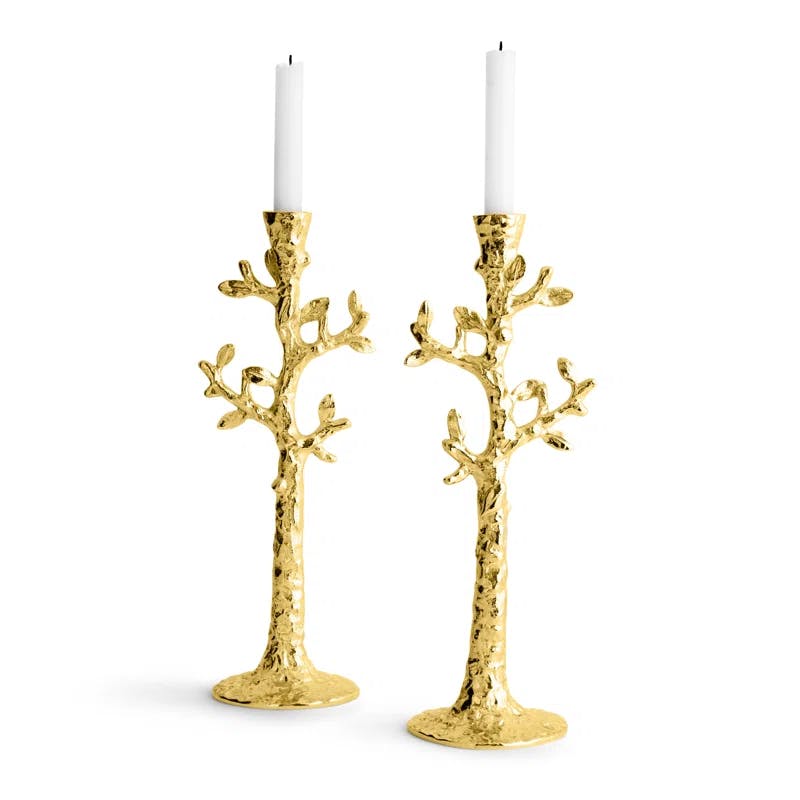 Tree of Life Goldtone Ceramic Taper Candle Holders, Set of 2