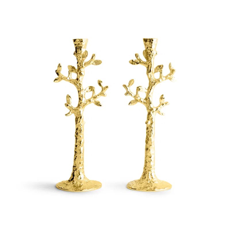 Tree of Life Goldtone Ceramic Taper Candle Holders, Set of 2