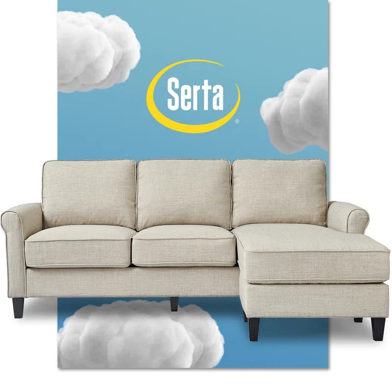 Serta Harmon Light Gray Microfiber Sectional Sofa with Rolled Arms