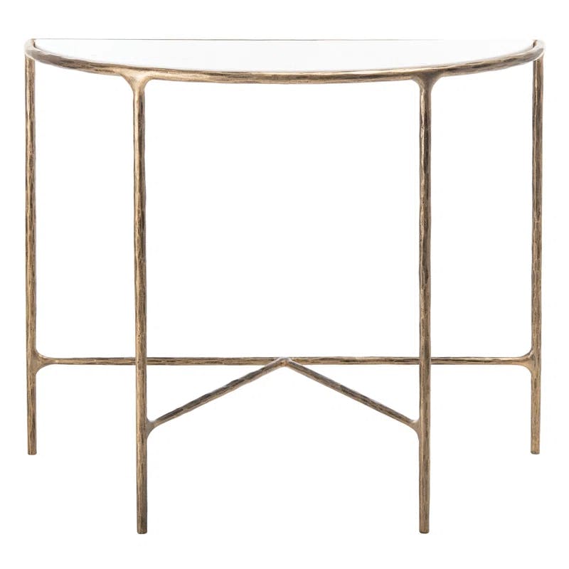 Aristocratic Airy Glamour 36'' Demilune Brass & White Marble Console Table
