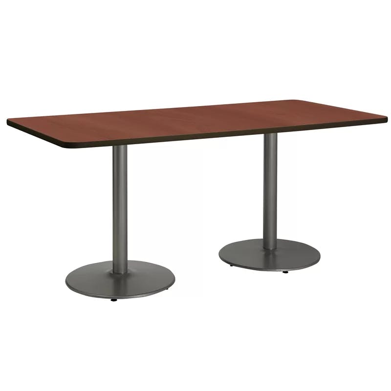 Medium Oak 72" Wide Pedestal Breakroom Table with T-Mold Edging
