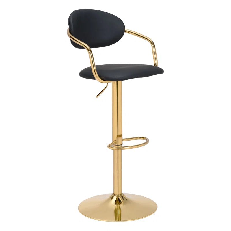 Gusto Contemporary Black Faux Leather & Gold Steel Swivel Barstool