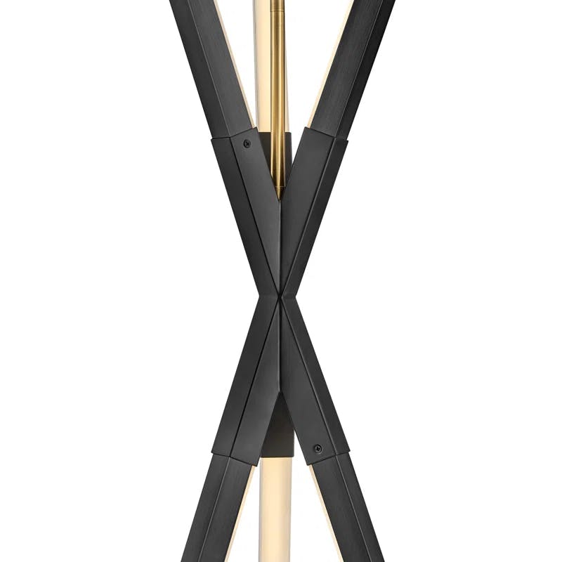 Rae Modern Black LED Sputnik Linear Chandelier with Etched Acrylic Shade