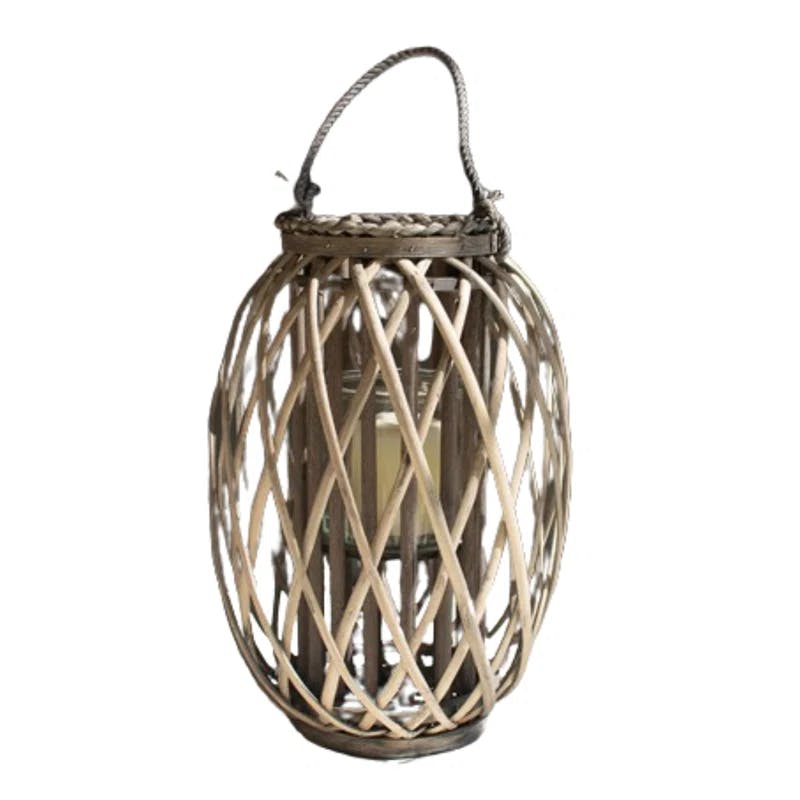 Weathered Grey Willow and Glass Hanging Hurricane Lantern, Small