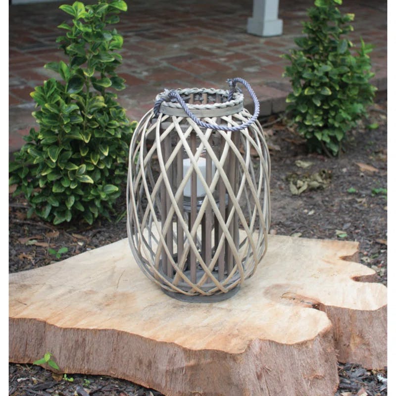 Weathered Grey Willow and Glass Hanging Hurricane Lantern, Small