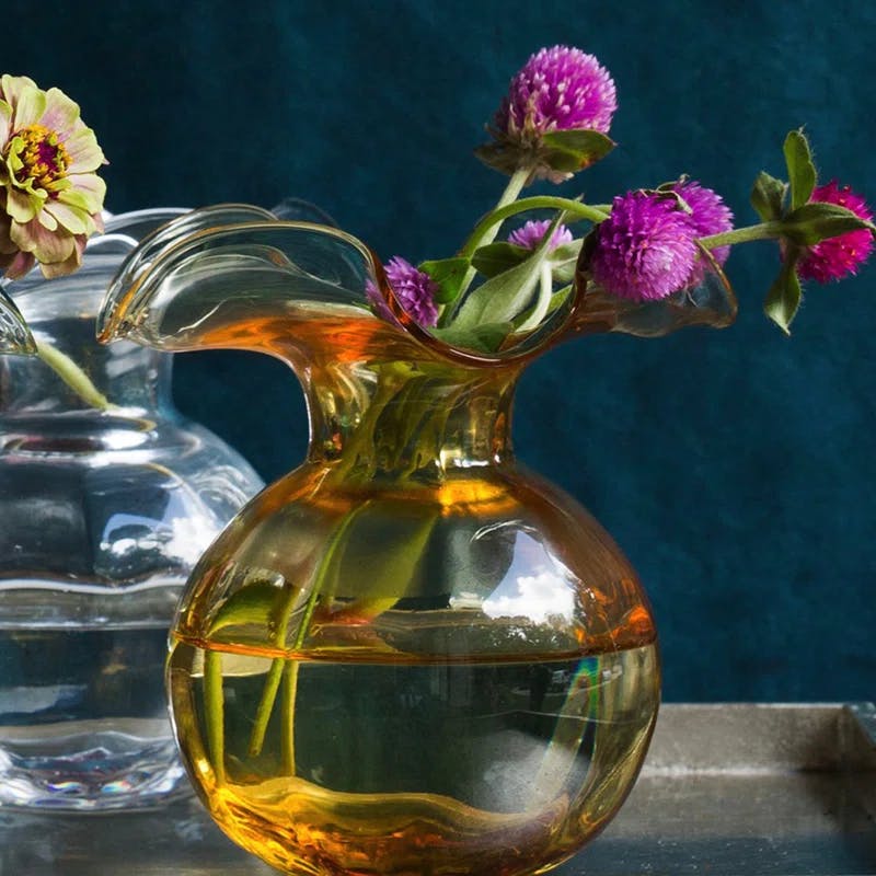 Amber Italian Handcrafted 5.5'' Hibiscus Glass Bud Vase