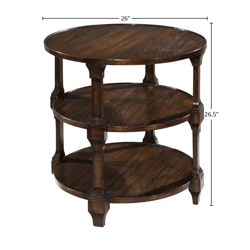 Traditional Round Brown Wood & Metal 3-Tiered Storage End Table