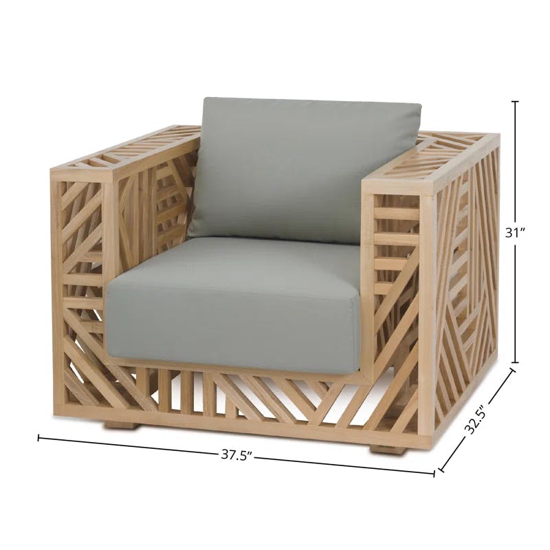 Ari Geometric Natural Wood Chair with Taupe Cotton Cushion