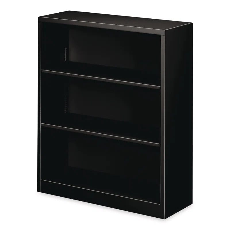Adjustable 3-Shelf Black Steel Bookcase - 34.5" W