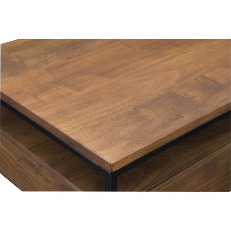 52'' Rectangular Industrial Brown Wood & Metal Coffee Table with Storage
