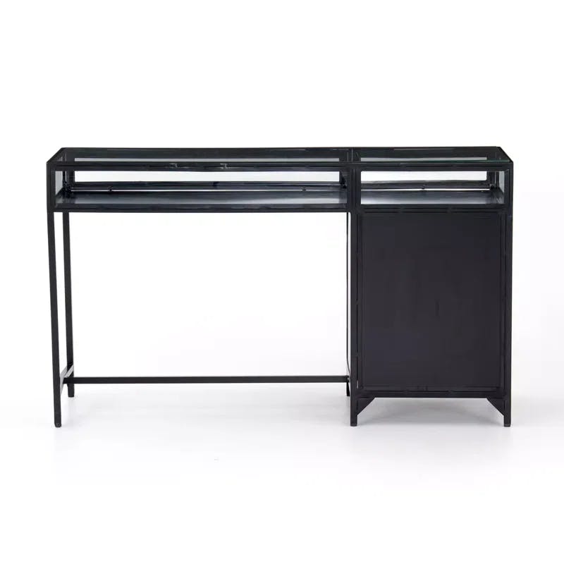 Contemporary Black Iron & Glass Home Office Desk with Drawer