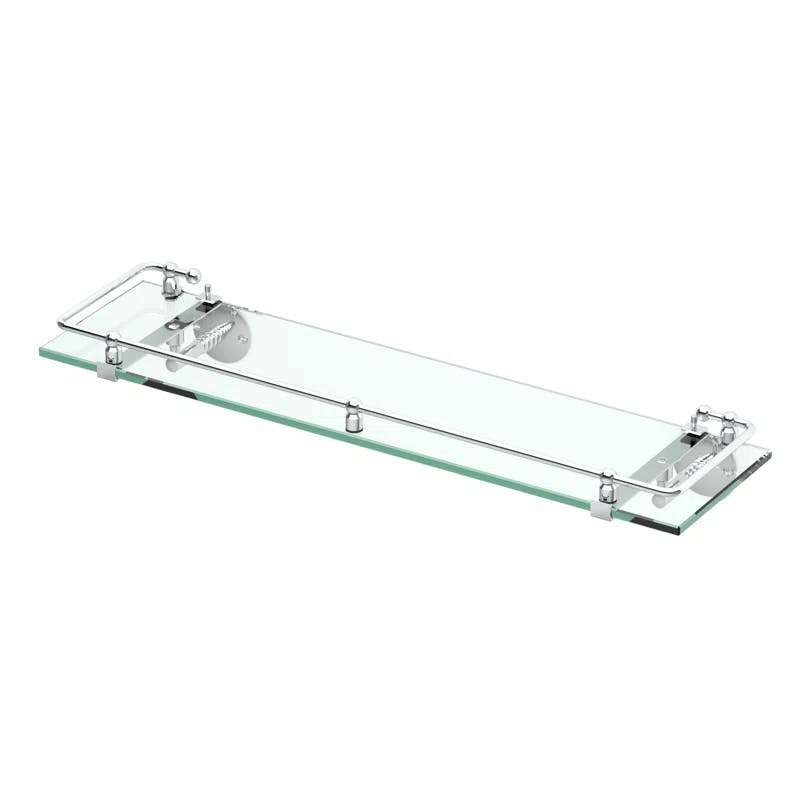 Elegant Chrome Polished Glass Wall Shelf with Protective Railing