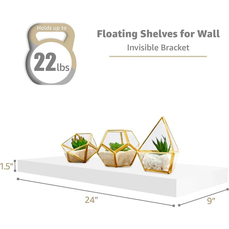 Modern White Faux Wood 25'' Floating Wall Shelf Set