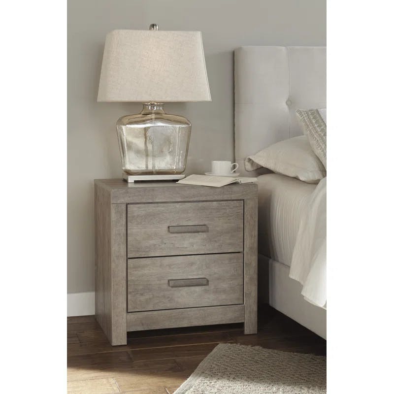 Modern Weathered Gray 2-Drawer Nightstand with USB Charging