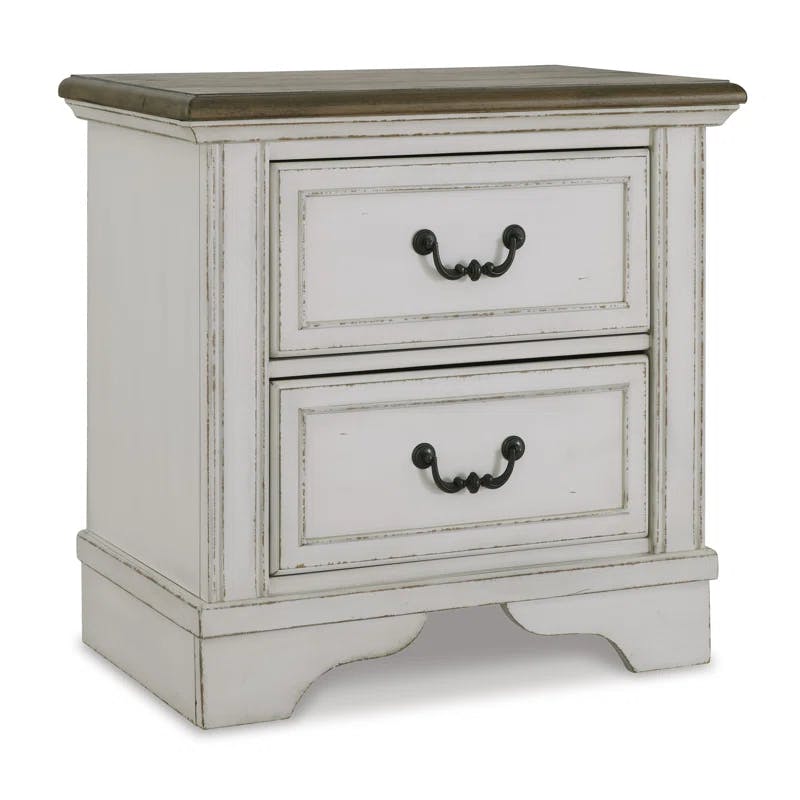 Elegant Two-Tone White and Brown Traditional 2-Drawer Nightstand