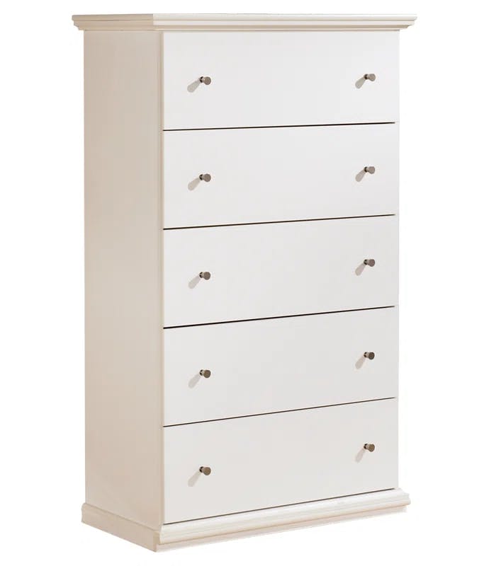 Cottage Charm White 5-Drawer Chest with Deep Storage and Roller Glides
