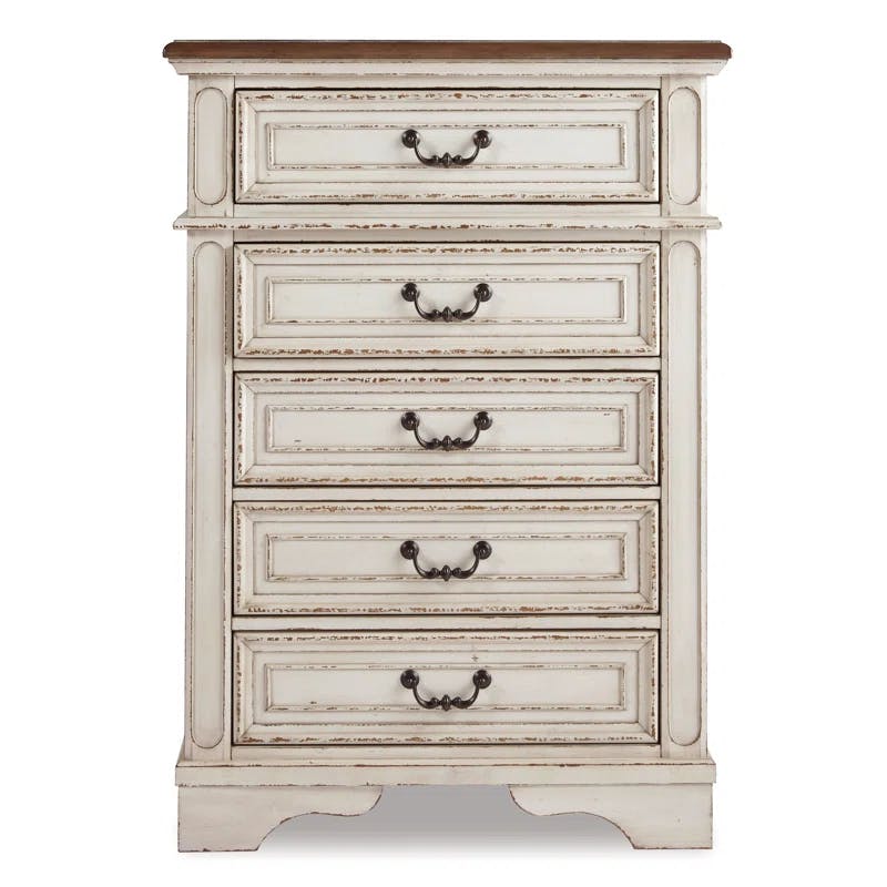 Cottage Charm Antique White 5-Drawer Chest with Felt Lined Drawers