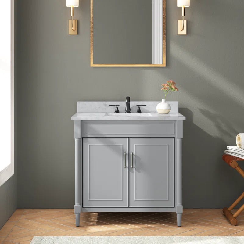 Selene Freestanding 37'' Light Gray Single Bathroom Vanity with Carrara Marble Top