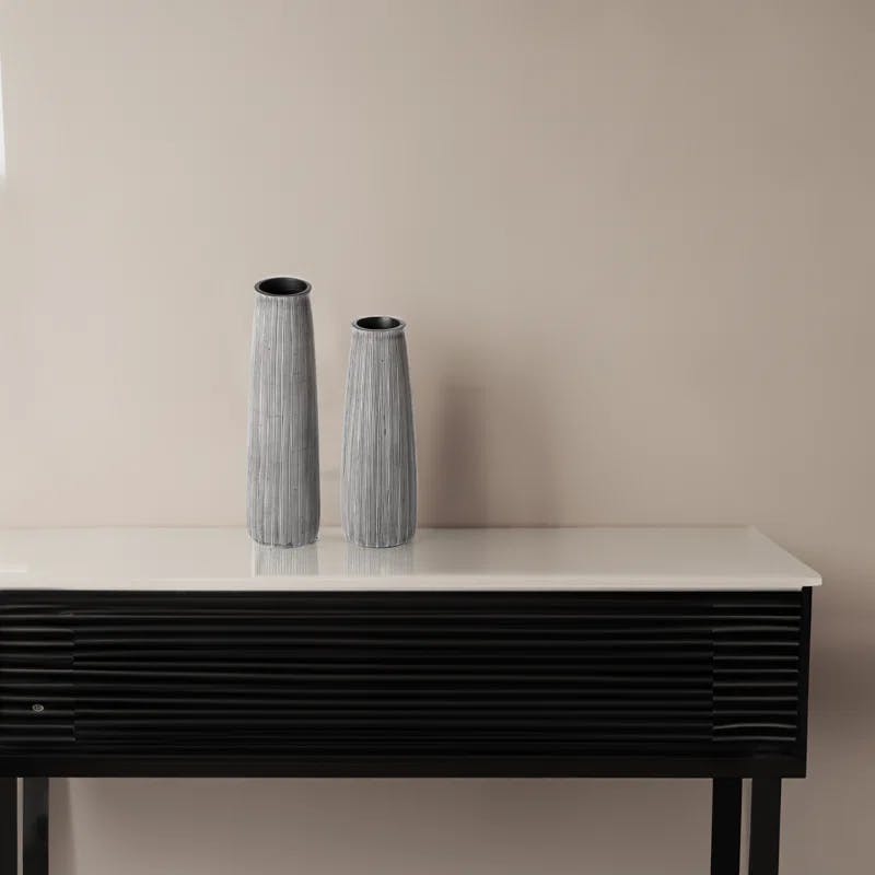 Modern Striped Polyresin Table Vase Set in Black and White