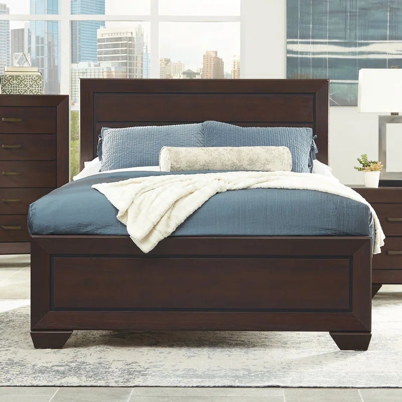 Elegant Dark Cocoa Queen Platform Bed with Tufted Upholstery