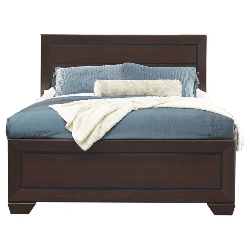 Elegant Dark Cocoa Queen Platform Bed with Tufted Upholstery