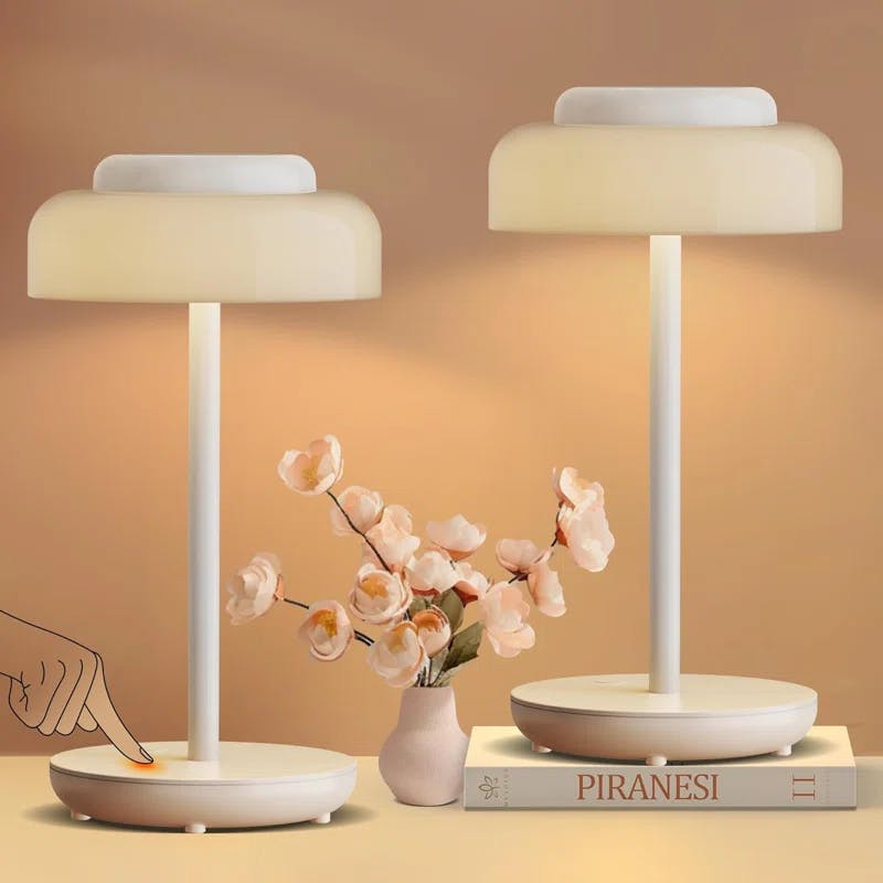 Elegant Cordless 5000mAh White LED Table Lamp, 2 Pack