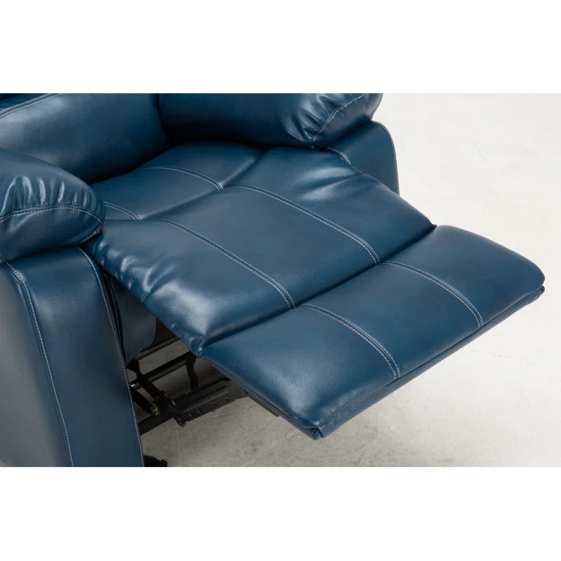Midnight Blue Transitional Faux Leather & Wood Recliner Chair