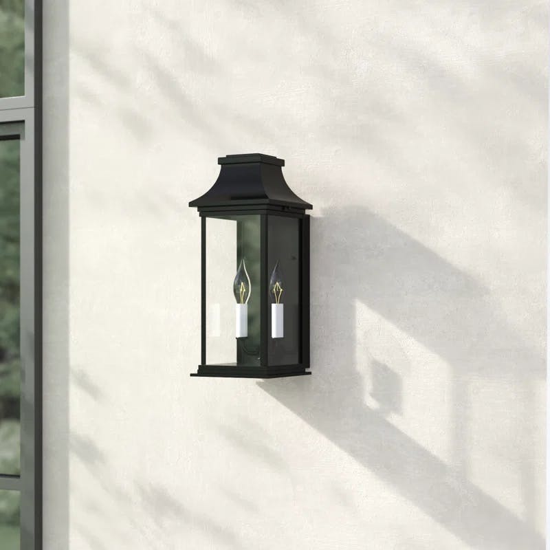 Vicksburg Black Aluminum 2-Light Outdoor Wall Sconce with Clear Glass