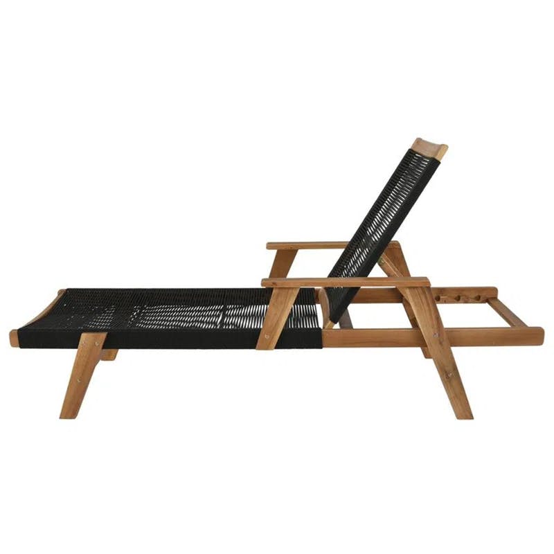 Laguna Honey-Hued Acacia Wood Outdoor Chaise Lounger with Black Rope