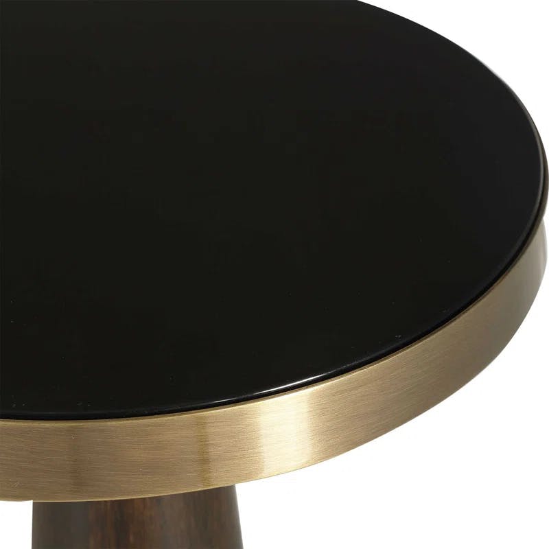 Contemporary Brass & Espresso Round Mirrored Drink Table
