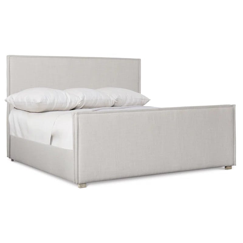 Transitional Greige King Upholstered Bed with Wood Frame
