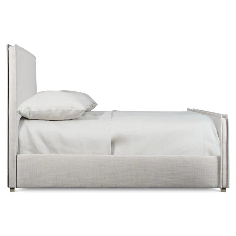 Transitional Greige King Upholstered Bed with Wood Frame